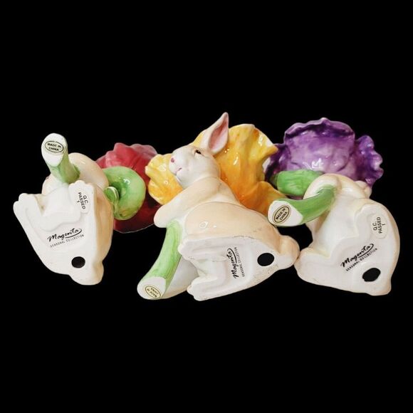 Set of 3 Magenta Seasonal Collection Ceramic Bunny Rabbit Candle Holder Flowers - Picture 10 of 15